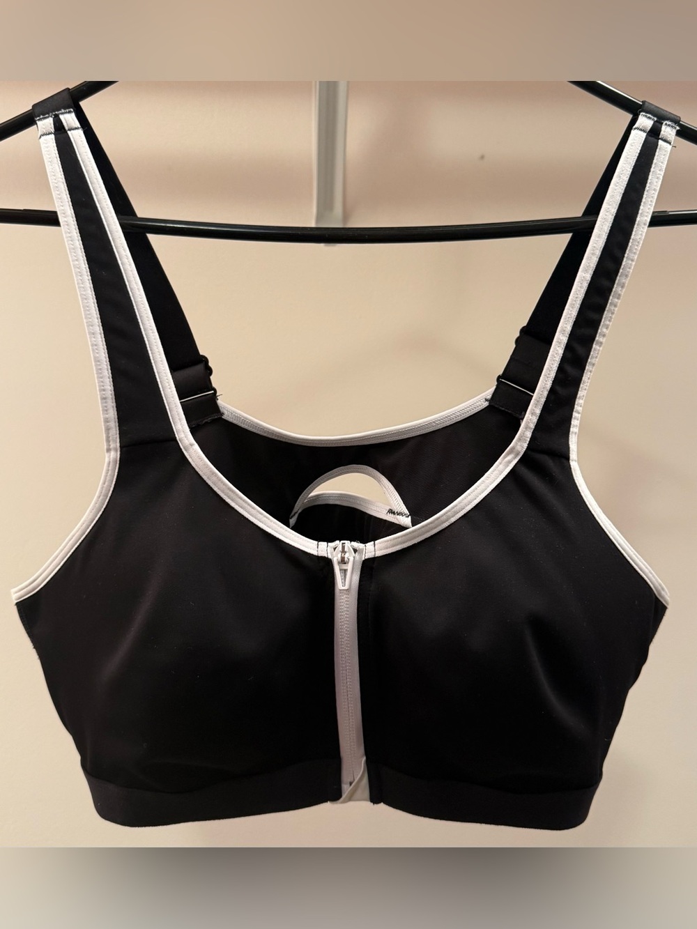 Victoria's Secret Black Sports Bra with White Trim - Front Zip and Clip